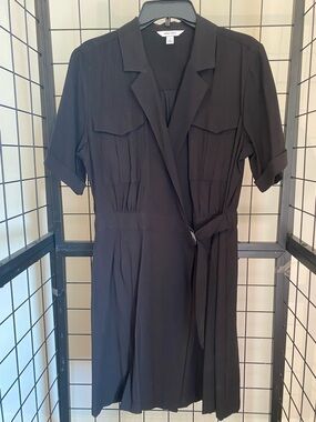 Nine West Black Short-Sleeve Belted Shirt Dress NWOT